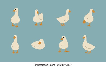 duck white 1 cute on a blue background, vector illustration