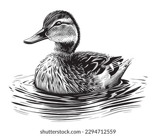 Dibujo del dibujo de la mano de la natación salvaje del pato Caza