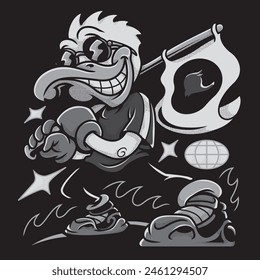 Duck Youth Energy Animal in Grayscale Illustration