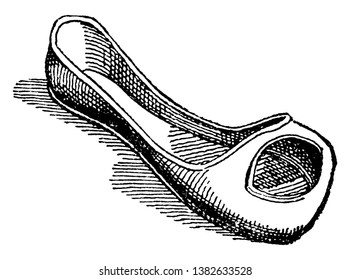 Duckbill Shoe is a medieval costume footwear, vintage line drawing or engraving illustration.