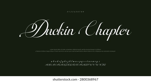  Duckin Chapter Hand drawn vector alphabet. Modern monoline signature script font. Elegant Signature Font. Best Alphabet Beautiful Calligraphy Signature Font. vector illustration