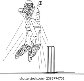 Ducking the Bouncer: Hand-Drawn Sketch of Cricket Batsman, Surviving the Swing: Cricket Batsman on Unpredictable Pitches, Facing Challenges: Cricket Batsman on a Seaming Pitch