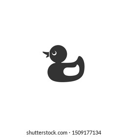 Ducking toy black vector icon. Simple duck glyph symbol.