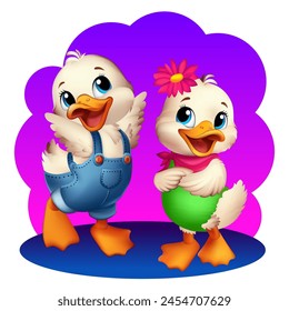 Duckling in cartoon style. Cheerful duckling. Ducklinge for children. Vector illustration.