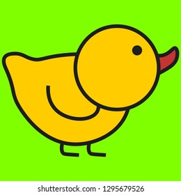 Duckling in a cartoon style. On color background, vector illustration