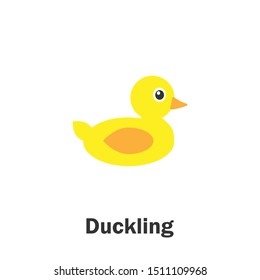 Duckling in cartoon style, pond card for kid, preschool activity for children, vector illustration
