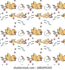 duckling and chick playing splashing pattern for children