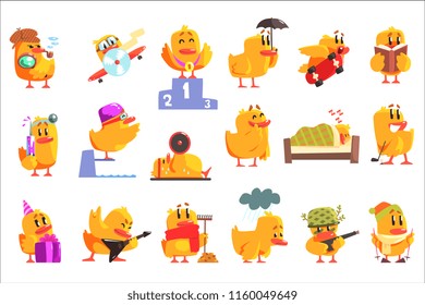 Duckling Different Activities Set Of Cool Character Stickers