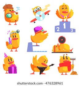 Duckling Different Activities Set Of Cool Character Stickers