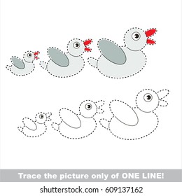 Duckling. Dot to dot educational game for kids, the one line tracing page.