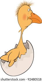 The duckling and egg. Cartoon