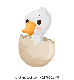 Duckling in eggshell. Colorful children's illustration.