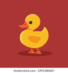 Ilustración vectorial plana de pato. Pato pequeño amarillo aislado sobre fondo sólido. Estilo moderno minimalista