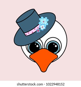 Duckling in a hat. Icon, logo - vector illustration