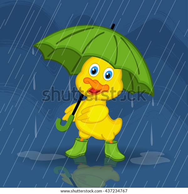 Duckling Hiding Rain Under Umbrella Vector Stock Vector (Royalty Free ...