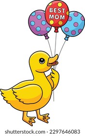 Duckling Holding Balloon Cartoon