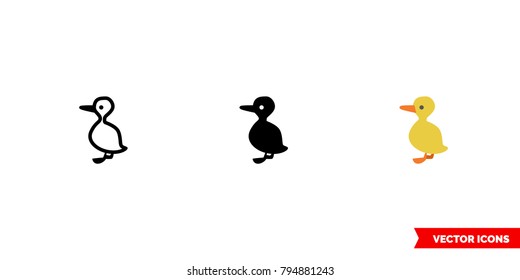 Duckling icon of 3 types: color, black and white, outline. Isolated vector sign symbol.