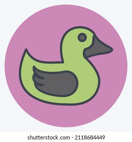 Duckling Icon in trendy color mate style isolated on soft blue background