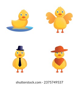 Duckling icons set cartoon vector. Funny little duck. Cartoon character