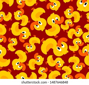 Duckling pattern seamless. Duck background. Water bird vector ornament. Baby cloth texture