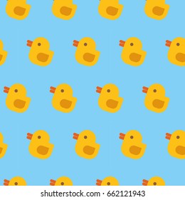 Duckling seamless pattern. Flat design baby blue background.