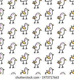 Ducklings, Birds. Seamless pattern for kids and baby. Handmade vector design, illustration of ducks isolated over white background. Ideal for children's print.