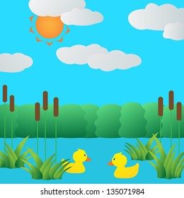 Ducklings in lake.