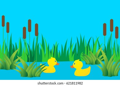 Ducklings in lake.