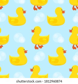 Ducklings, seamless pattern. Yellow cheerful ducklings. Vector, flat seamless background.