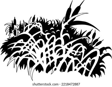 Duckreeds and Cattails Black and White Vector Illustration