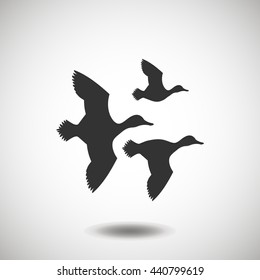 Ducks Black Icon. Ducks Black Silhouette. Ducks Vector Logo. Flat Isolated 
Element. Flying Wild Birds Sign And Symbol