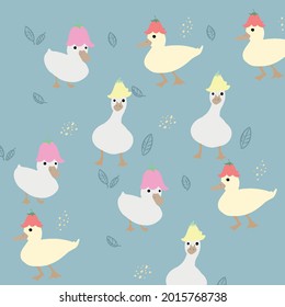ducks with caps made of flowers