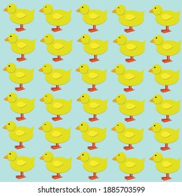 Ducks and chickens on a blue background. Vector pattern