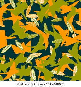 ducks and feathers seamless pattern