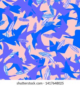 ducks and feathers seamless pattern