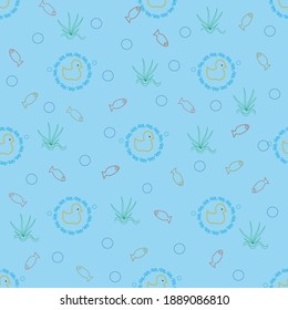 Enten und Fische auf blauem Hintergrund