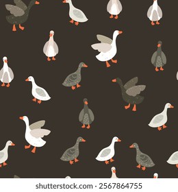 Ducks funny cute seamless pattern animals zoo wildlife illustration	
