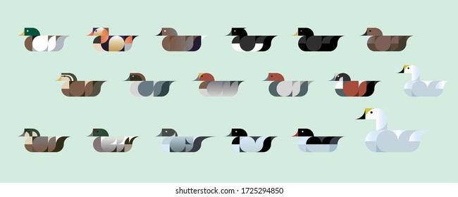 Ducks geometric flat icon collection