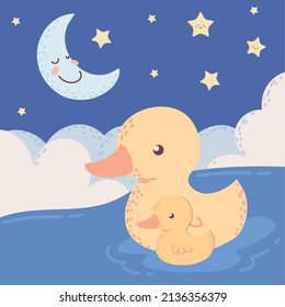 ducks and moon cute cartoon