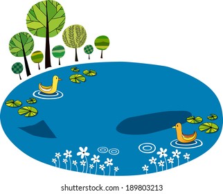 The ducks are on the pond 