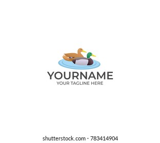 Ducks on the Water Logo Template. Duck Mallard Vector Design. Animal Illustration