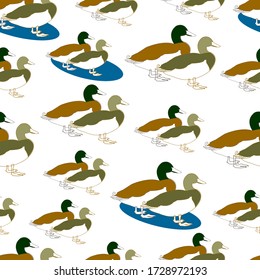Ducks pattern on a white background. Puddle.