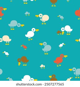 Ducks set pattern seamless. Duck background. Farm birds texture. Baby fabric texture