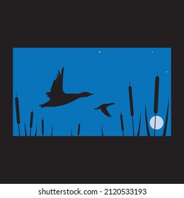 Ducks silhouette blue sky vector illustration postcard idea