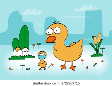 Ducks strolling in the garden 