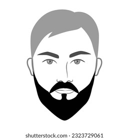 Ducktail with Moustache Beard style men in face illustration Facial hair mustache. Vector grey black portrait male Fashion template flat barber collection. Stylish hairstyle isolated outline on white