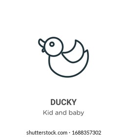 Ducky outline vector icon. Thin line black ducky icon, flat vector simple element illustration from editable kid and baby concept isolated stroke on white background