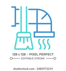 Duct cleaning two color line icon. Air quality improvement. Hvac maintenance. Professional service. Air vent bicolor outline symbol. Duotone linear pictogram. Isolated illustration. Editable stroke