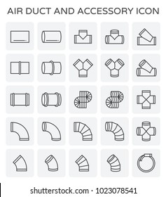 Duct pipe connector part vector icon. Include round shape, straight, junction and angle degree for installation in pipeline system of hvac, air conditioning, distribution, ventilation. Editable stroke