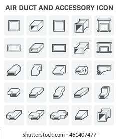 Duct pipe connector part vector icon. Include square shape, straight, junction and bending for installation, construction in pipeline system of hvac, air conditioning, distribution and ventilation.